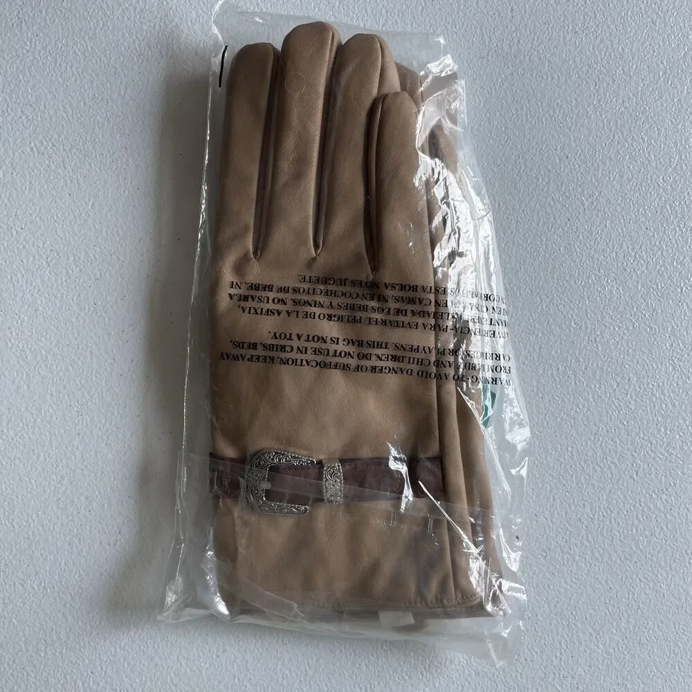 Pioneer Woman Woven Faux Leather Glove Mittens with Buckle Tan Brown Size S/M